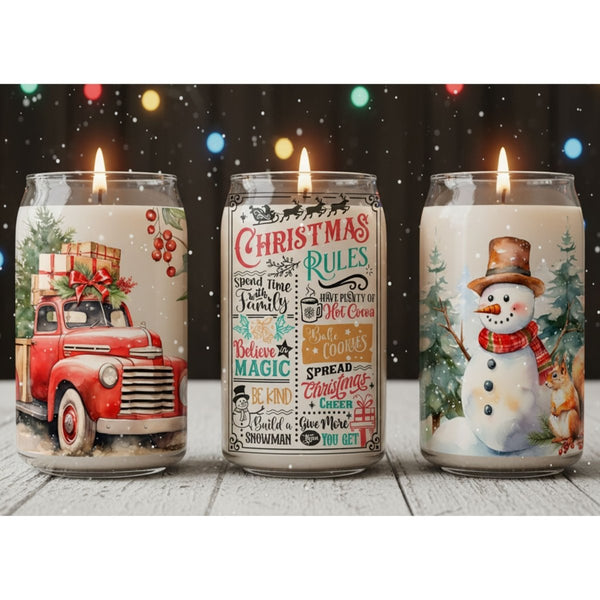 Cozy Christmas Truck & Cabin Scene Holiday Candles - Phenixology Bath & Body