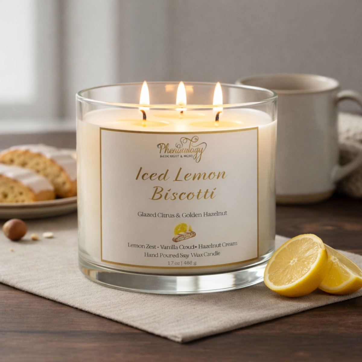 Iced Lemon Biscotti Soy Candle | Gourmet Bakery Scent | 3-Wick